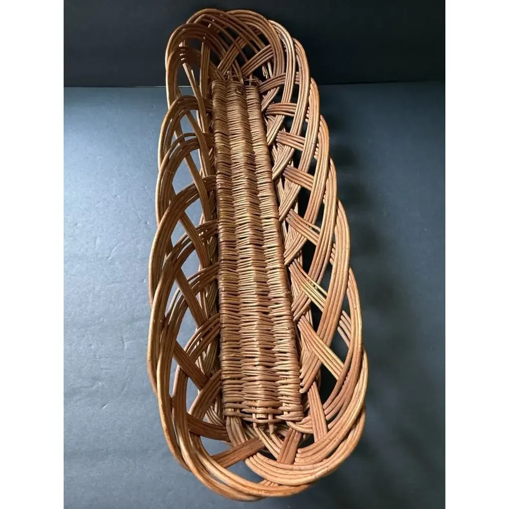Vintage Woven French Country Bread Basket Wicker Rattan Cottagecore Farmhouse